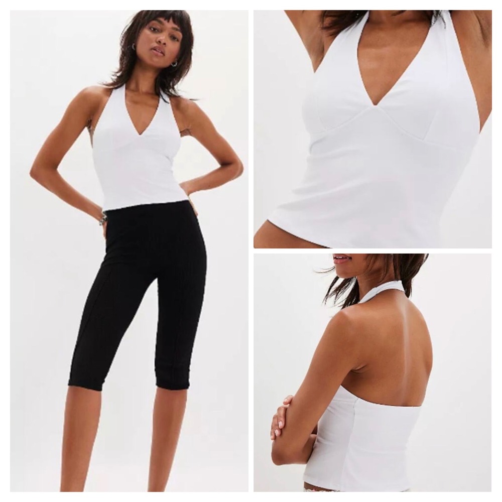 Free People Intimately White Still Here Halter Crop Top Women Small